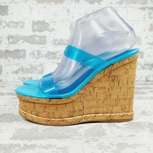 NEW Nine West Rapps 3 Blue Summer Casual High Wedge Platform Sandals W1130